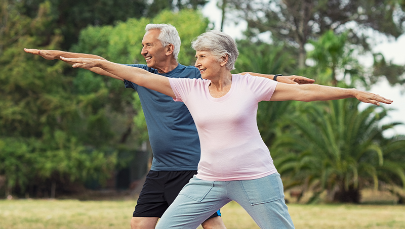 A diabetic couple exercising together to relieve neuropathy symptoms